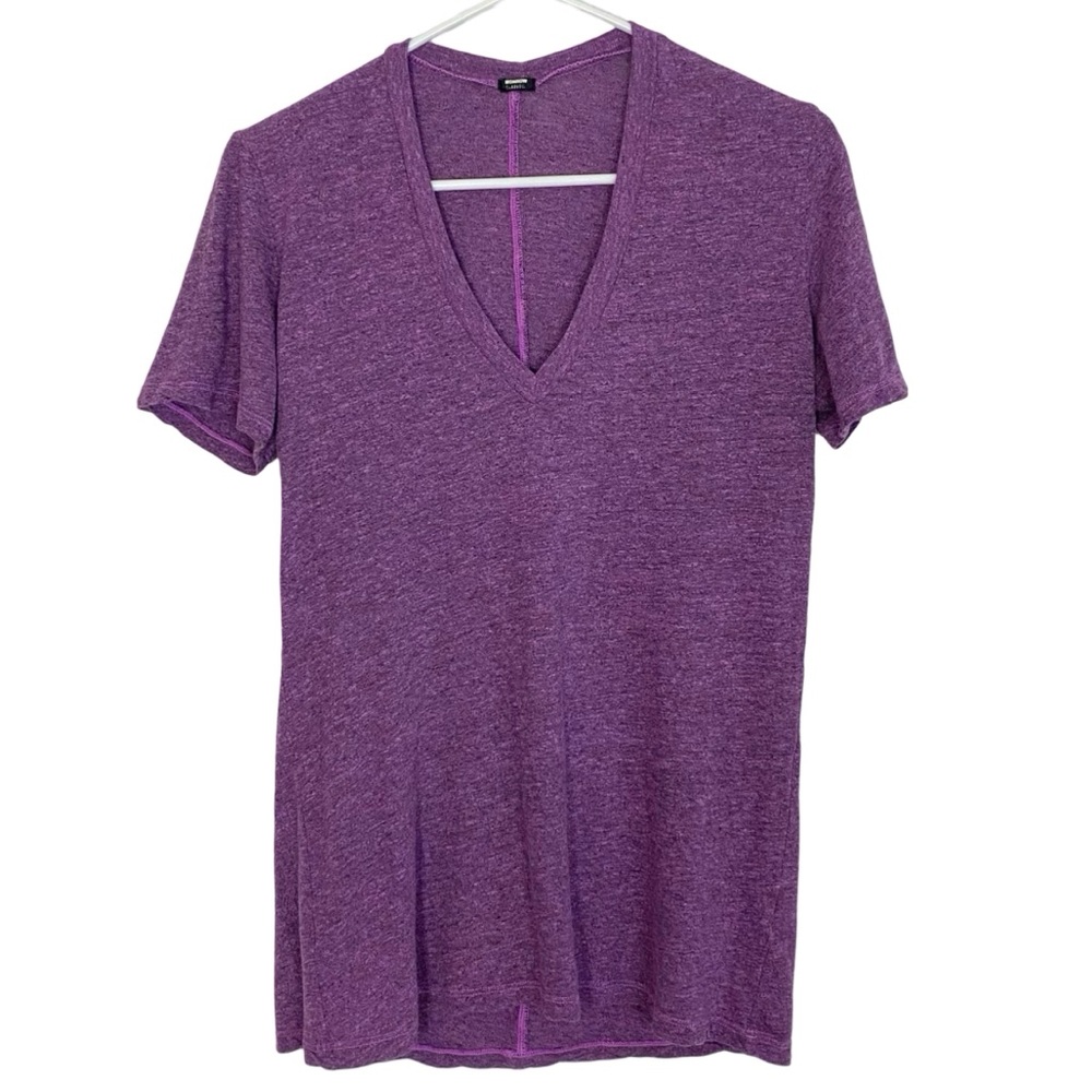 Monrow V Neck Tee Womens Medium Pink Purple Deep VNeck Short Sleeves Soft Tshirt